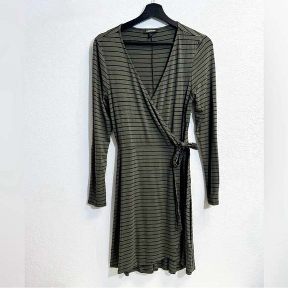 Express Dresses & Skirts - Express Green Stripe V neck mock wrap dress Womans SM